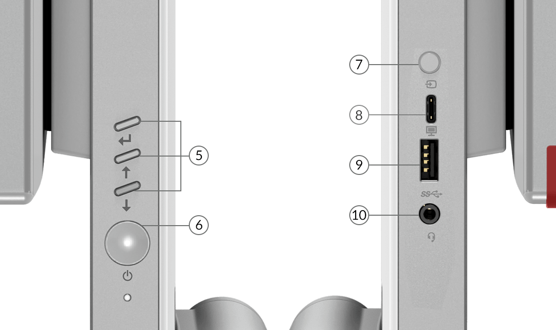 Yoga AIO 7 (27″ AMD) профил од лева и десна страна, преглед на порти