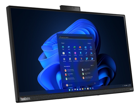 Cierre la pantalla del Lenovo ThinkCentre Neo 30a (Intel de 22 pulgadas), que muestra Windows 11