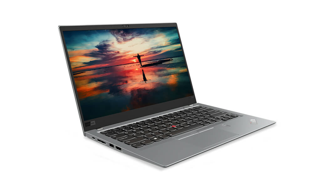 Left-angled view of Lenovo ThinkPad X1 Carbon in Silver.