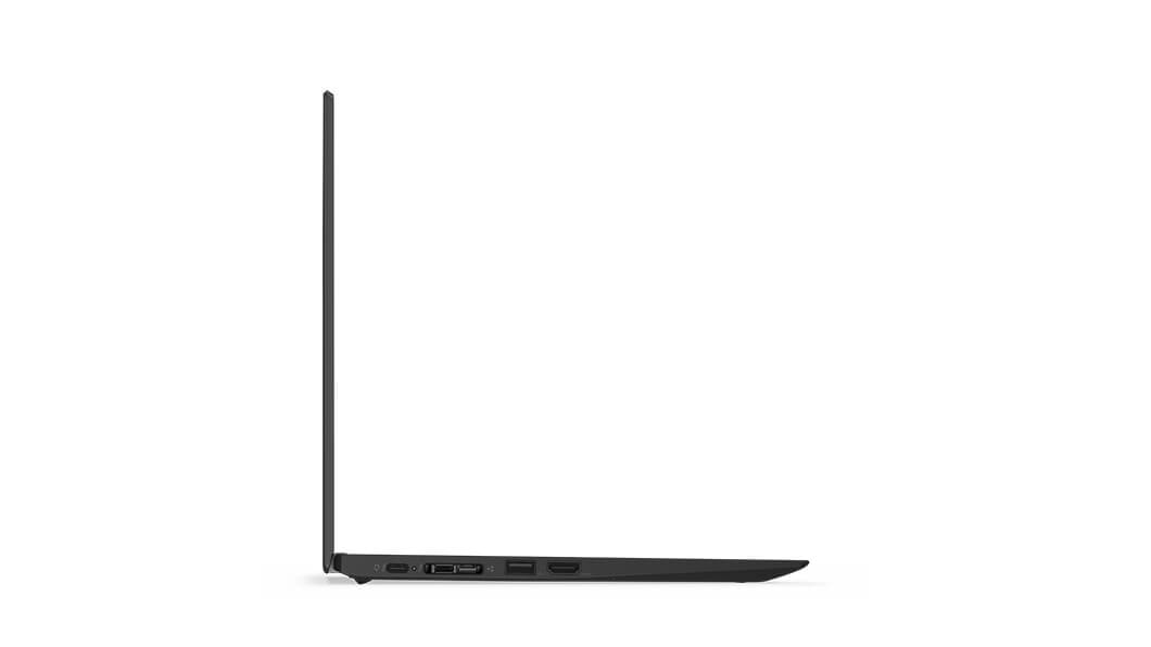 left profile of Lenovo ThinkPad X1 Carbon (6th Gen) in Black, open 90 degrees.