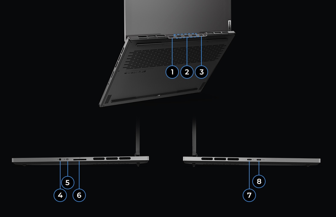 Puertos y ranuras de la laptop Lenovo Legion Slim 7i 7ma Gen (16”, Intel)