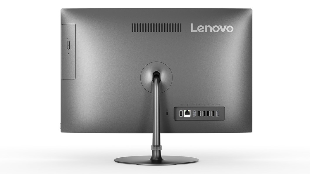 Lenovo Ideacentre AIO 520 (22) in black, back view showing ports and optical drive