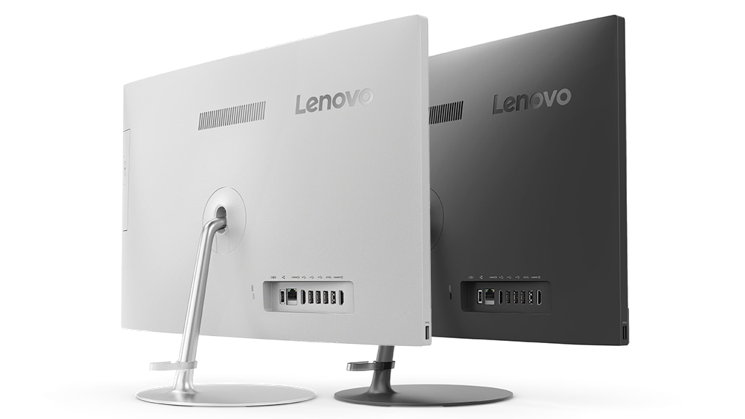 Lenovo Ideacentre AIO 520 (24) in black and silver, back left side views of both colors