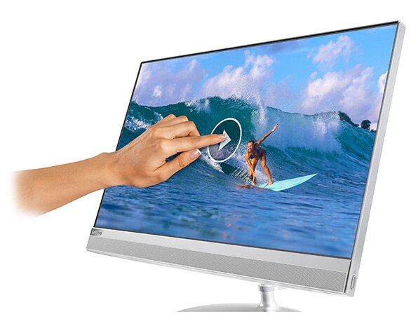 Lenovo Ideacentre AIO 520 (24), display detail with hand touching screen
