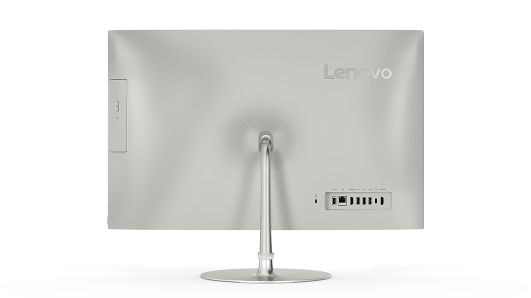 Lenovo Ideacentre AIO 520 (27) in light silver, back view showing ports and optical drive