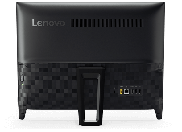 Lenovo Ideacentre AIO 310 (20), back view showing ports, stand, and optical drive