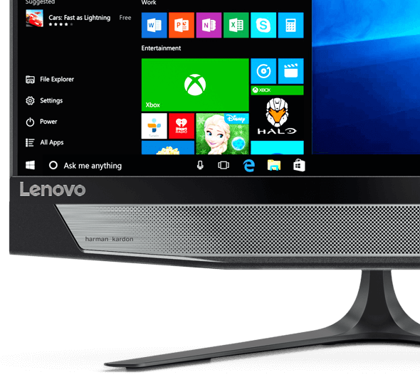Lenovo Ideacentre AIO 720 (24) - front lower left view featuring Windows 10 and Cortana
