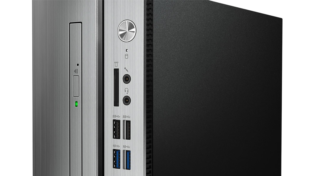 Close-up shot of the DVD drive and front ports