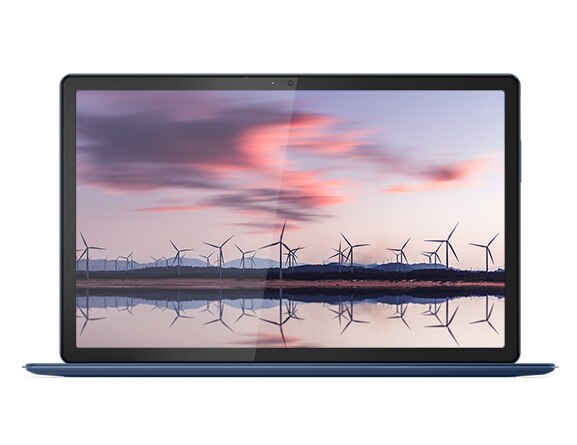 Lenovo IdeaPad Duet 3i Gen 8 11 inch laptop front facing display a sunset landscape with windmills on the screen