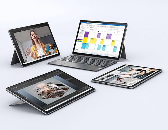 Four IdeaPad Duet 5i Gen 8 laptop in different modes