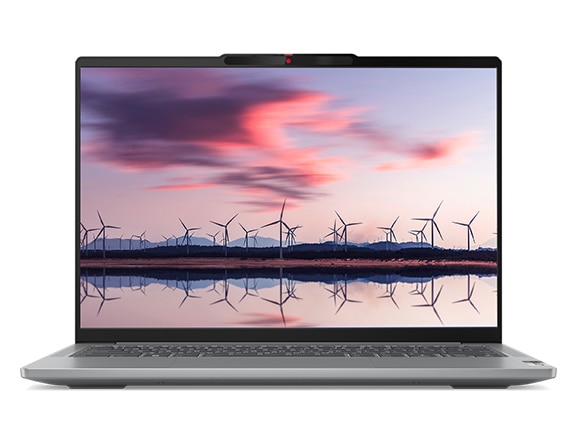 Front view of the Lenovo IdeaPad Pro 5i Gen 8 (16” Intel), open, with an image of windmills on the display.