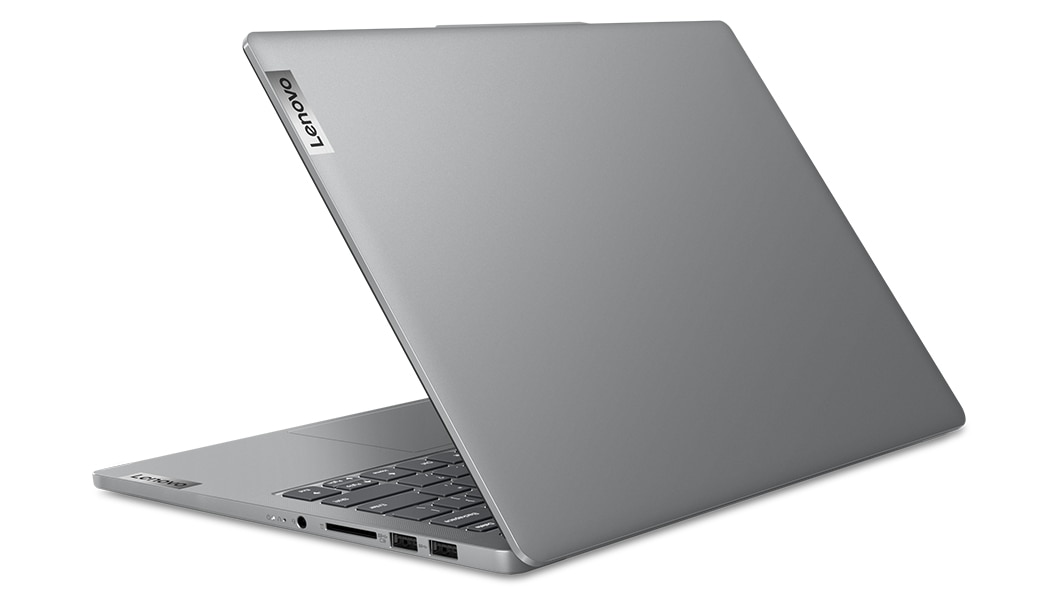 Back right angle view of an opened IdeaPad Pro 5 Gen 8 (14” AMD), showing right side ports