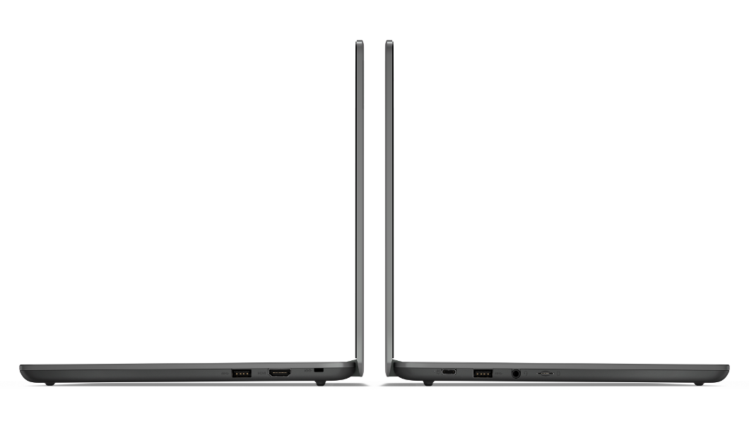 Lenovo 14e Chromebook Gen 2 (14” AMD), left and right views, open
