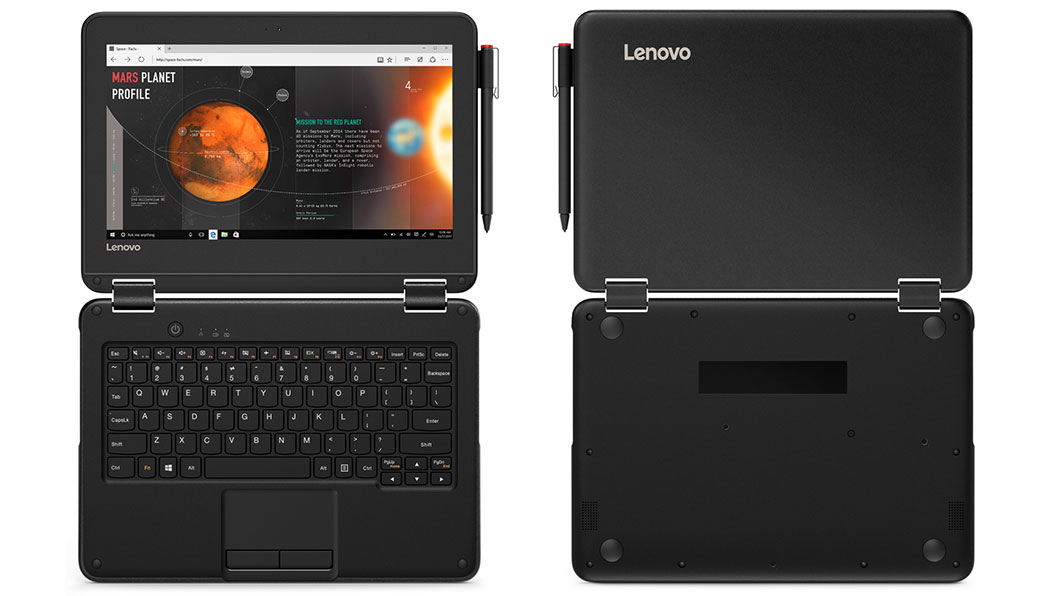 Lenovo N24 open 180 degrees, front and back views
