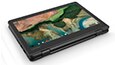 Lenovo 300e Chromebook in tablet mode, angled view showing hinge and left side ports thumbnail