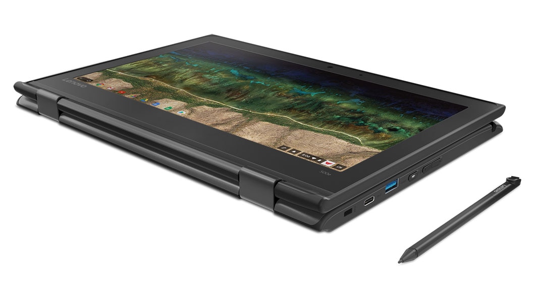 Lenovo 500e Chromebook in tablet mode, featuring integrated EMR pen