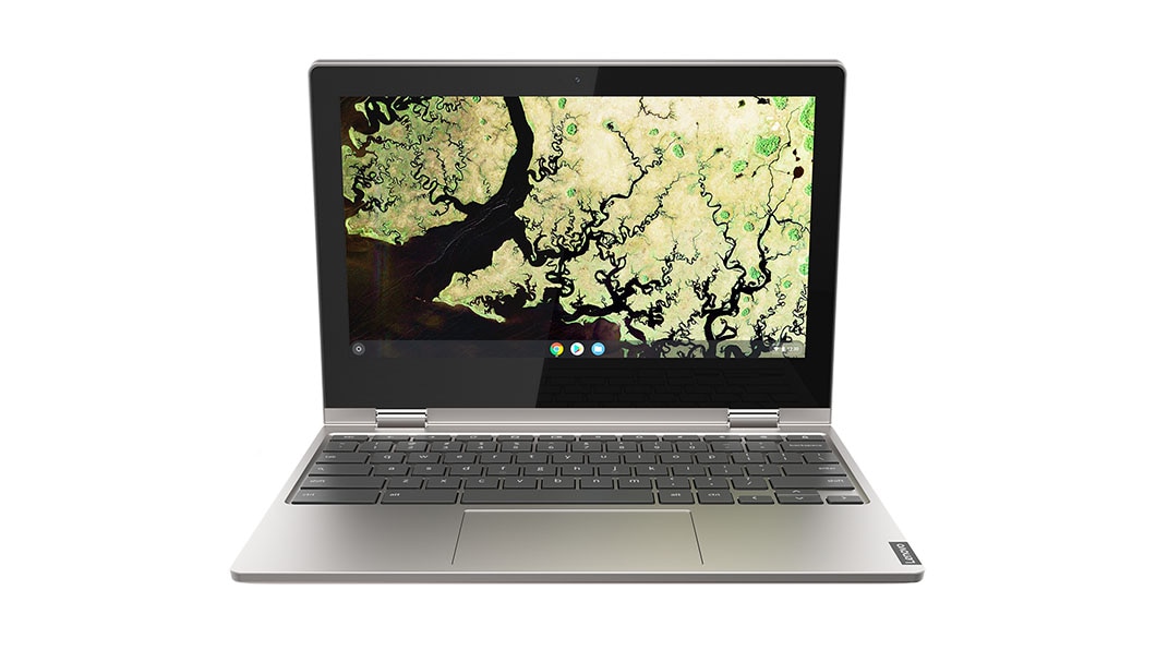 Chromebook C340-11 sedd framifrån med bildskärm i färgen Platinum Grey