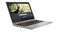 Left side view of Lenovo Chromebook C340-11 in laptop mode in Platinum Grey color thumbnail