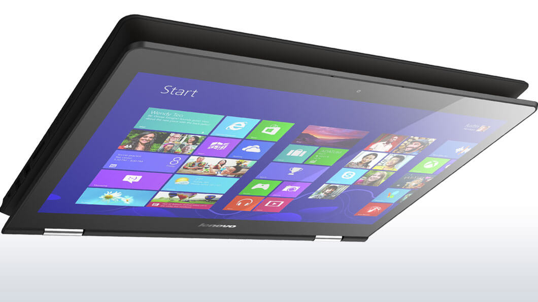 Lenovo Yoga 500 in black and in tablet mode, display view