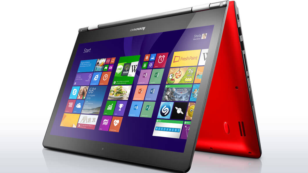 Lenovo Yoga 500 in red, front view in tent mode