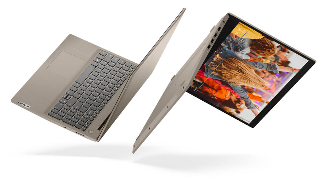 Vista di due Lenovo IdeaPad 3 (15'', AMD) in modalità notebook