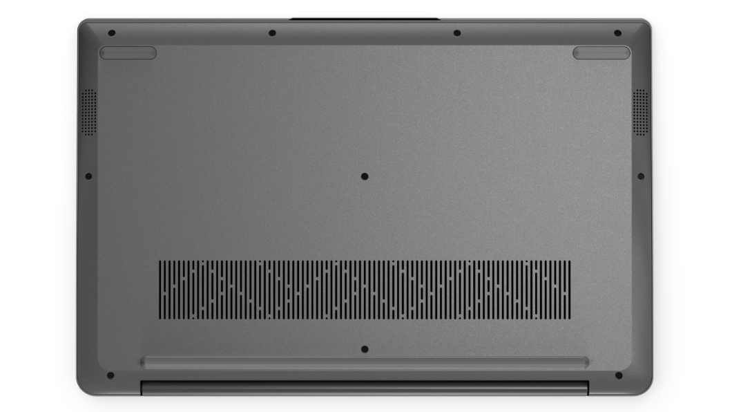 Vista de la parte de abajo de la portátil IdeaPad 3 6ta Gen (15.6”, AMD) en color arctic grey (gris ártico)