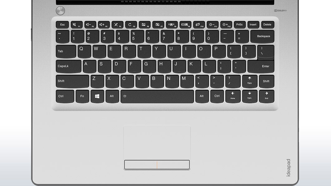 Lenovo Ideapad 310 (14, Intel) in Silver, Overhead View of Keyboard