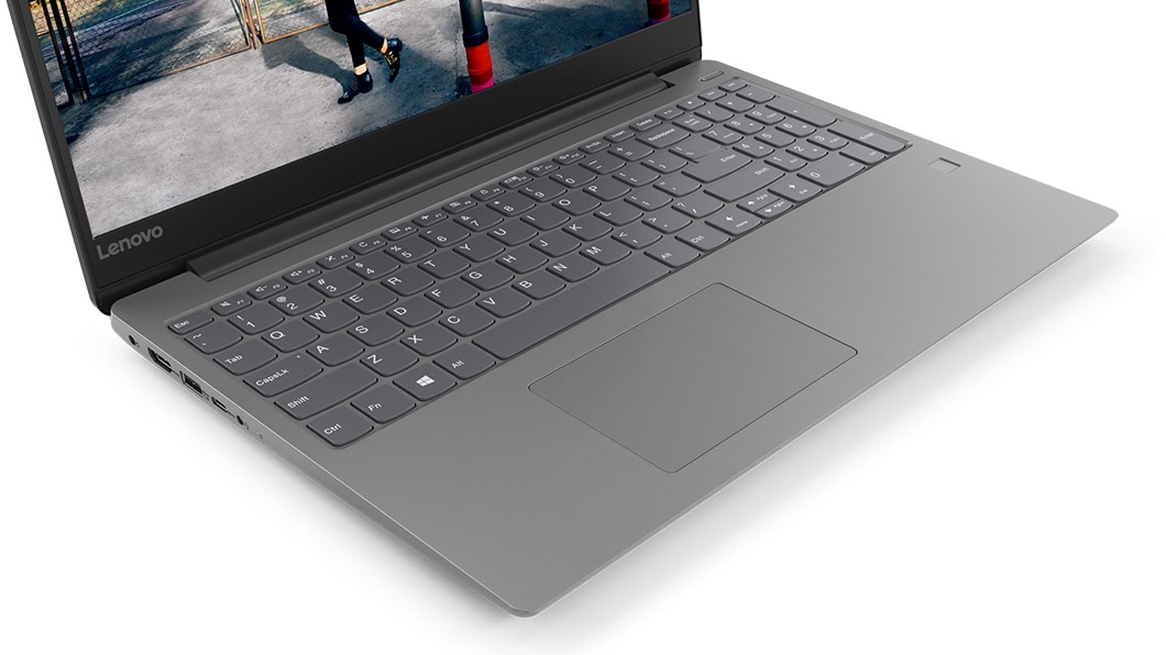 Lenovo Ideapad 330S (15), front left view, open, showing keyboard, touchpad, and display.