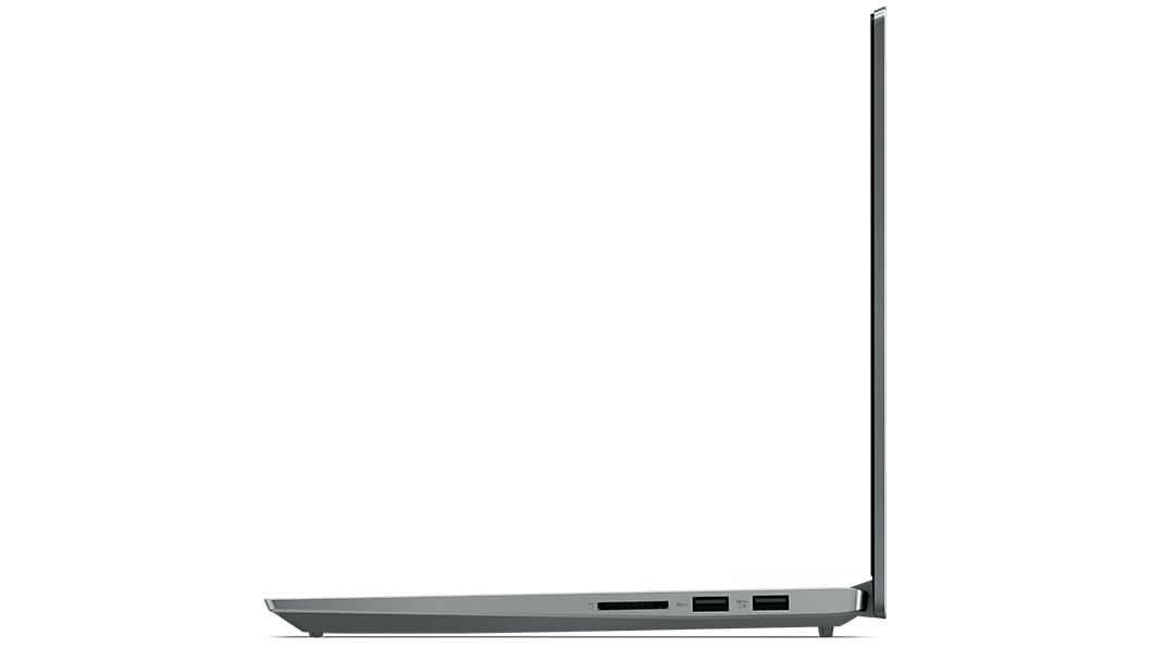 Vista laterale sinistra del notebook Lenovo IdeaPad 5 di settima generazione, posizionato verticalmente.