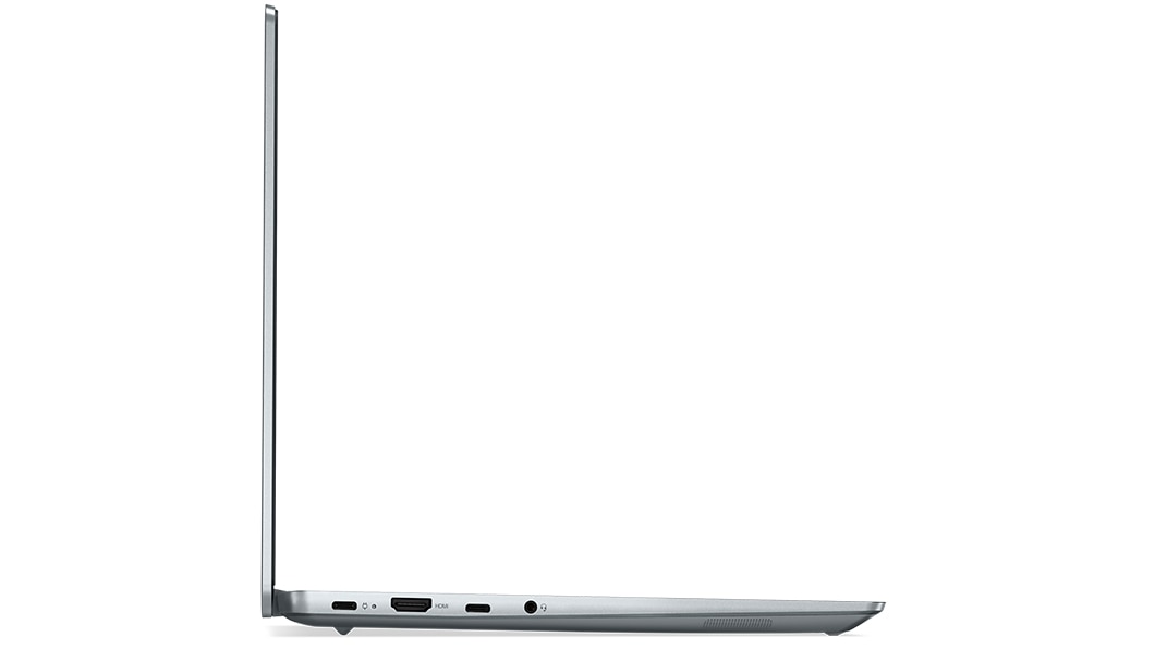 Vista laterale destra del notebook Lenovo IdeaPad 5 Pro di settima generazione, posizionato verticalmente.