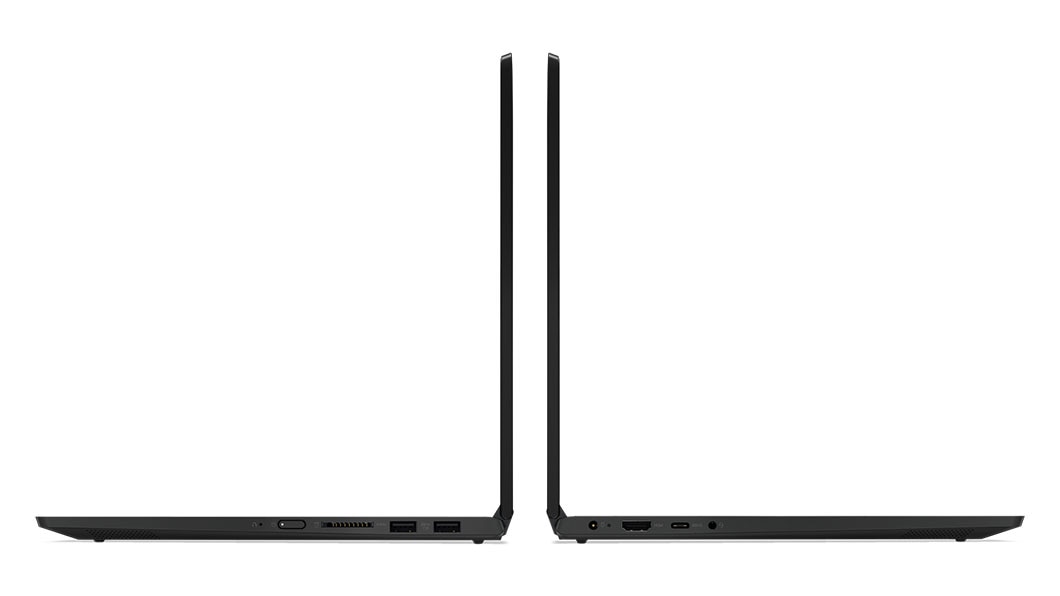 Side shot of two IdeaPad C340 (14, AMD) models, back-to-back and opened at 90 degrees