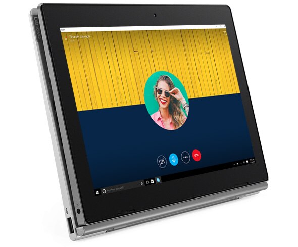 Vista de la laptop tablet IdeaPad D330 con la pantalla encendida y en uso, y en modo tablet
