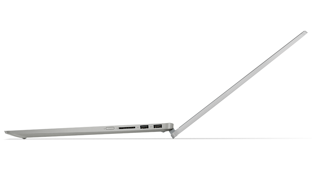 Vista del perfil derecho del portátil 2-en-1 Lenovo IdeaPad Flex 5 de 7.ª generación [40,64 cm (16''), AMD], en modo portátil y con la tapa abierta