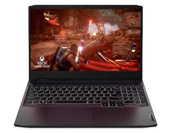 Ноутбук Lenovo IdeaPad Gaming 3 Gen 6 (15” AMD), вид спереду, зі сценою бойових ігор на дисплеї