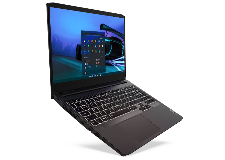 Lenovo IdeaPad Gaming 3 Gen 6 (15” AMD) laptop, left front angle view, open