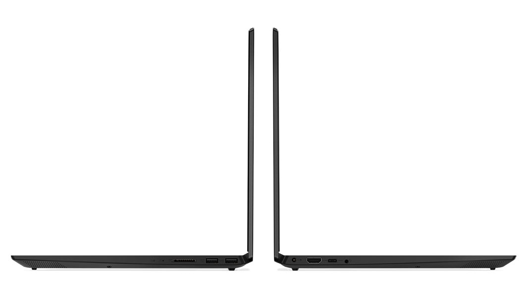 Right and left side view of Lenovo IdeaPad S340 (15, Intel) open 90 degrees