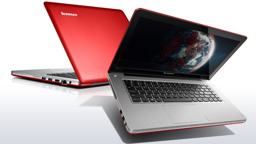 lenovo laptop ideapad u410 metallic red front back
