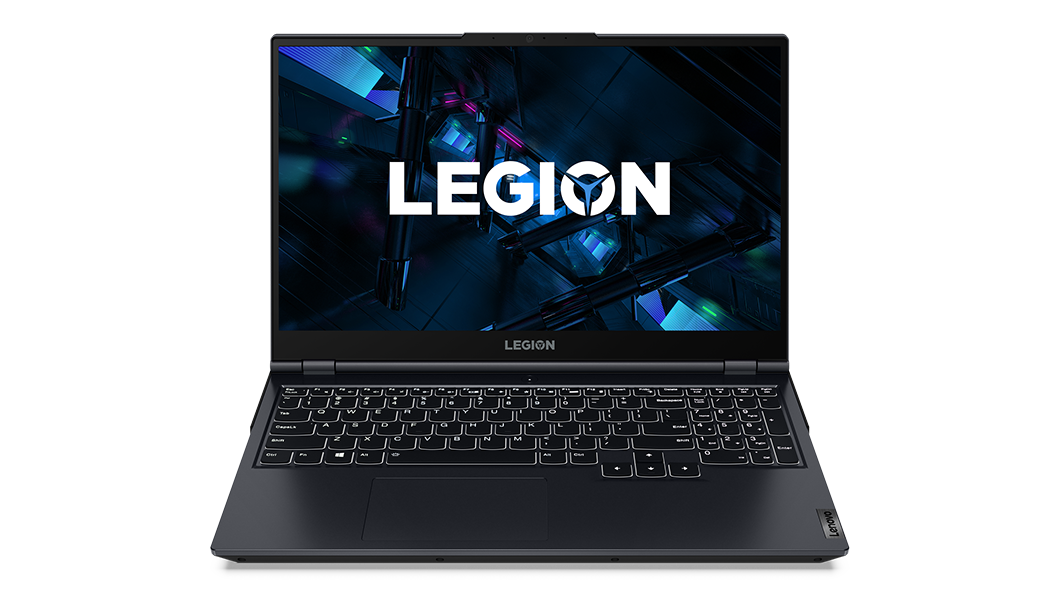 Vue de face du Lenovo Legion 5i Gen 6 (15'' Intel), ouvert
