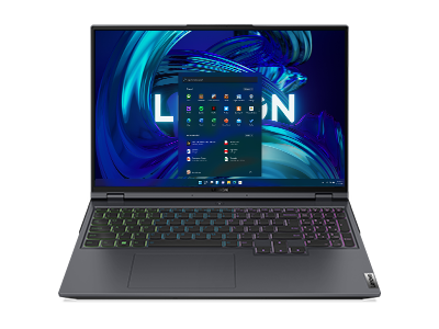 Lenovo Legion 5 Pro laptop, showing the Legion logo on the display