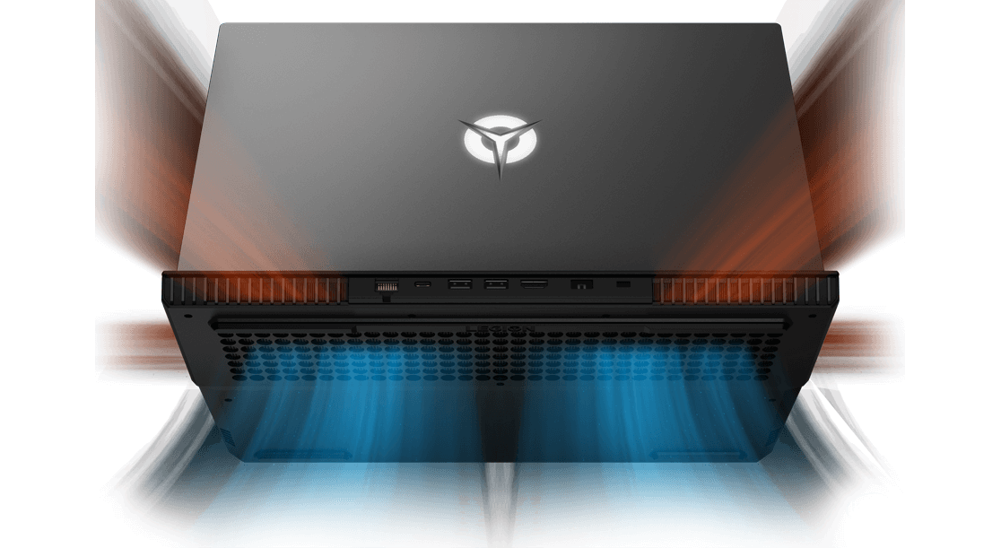 Lenovo Legion 5P laptop, rear view illustrating thermals