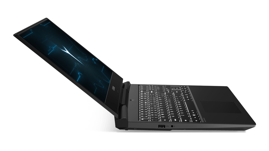 More open left side view of the Lenovo Legion Y7000P with ports