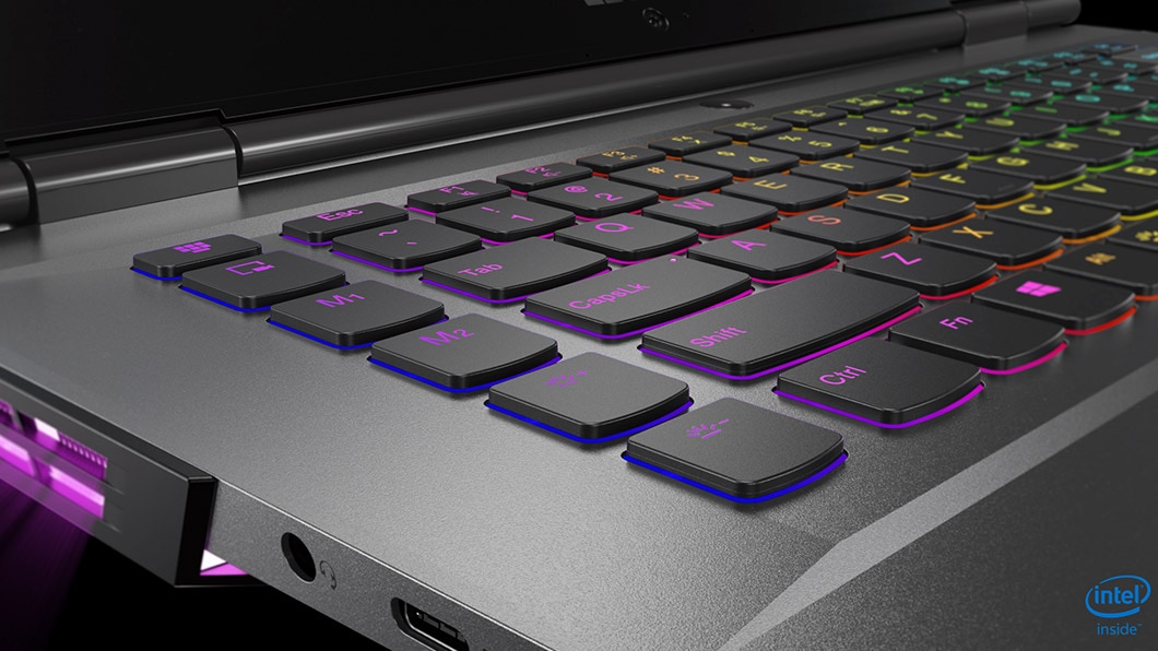 Legion Y530 15-inch gaming laptop - closeup of RGB-backlit keyboard