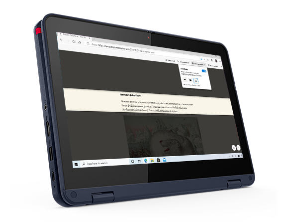 Lenovo 300w Gen 3 2-in-1 in Tablet mode, positioned horizontally and angled slightly to show left-side ports and garaged pen. 