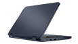 Rear-view of Lenovo 300w Gen 3 2-in-1 laptop open about80 degrees, showcasing blue color with speckled finish.