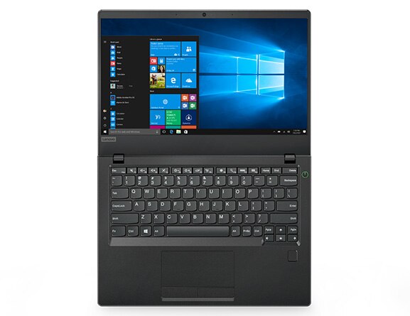 Lenovo V730 (13) open 180 degrees, overhead view of display and keyboard