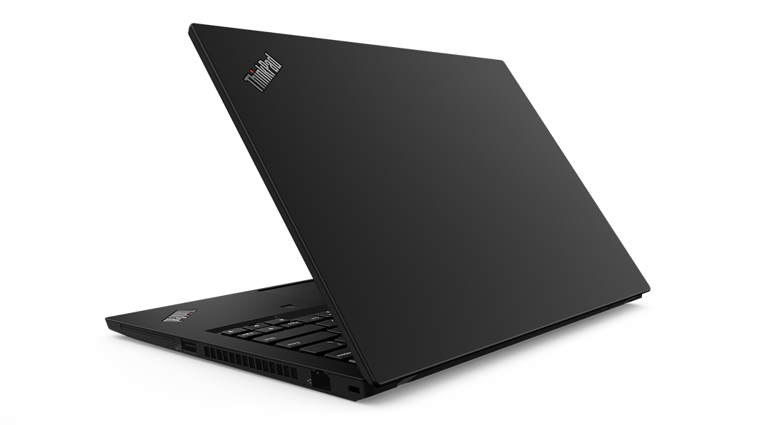 Bærbar Lenovo ThinkPad P14s Gen 2-computer (14'' AMD) til professionelle set bagfra fra venstre side