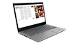Lenovo ThinkPad T14 Gen 2 (14” AMD) laptop in Silver, open 90 degrees, angled to show left-side ports.