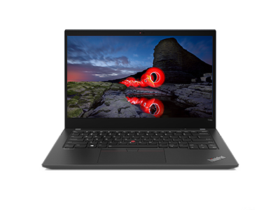 Front-facing Black Lenovo ThinkPad T14s Gen 2 (14” AMD) laptop.