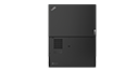 Thumbnail: Overhead shot of Black Lenovo ThinkPad T14s Gen 2 (14” AMD) laptop open 180 degrees bottom and top covers.