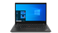 Thumbnail: Front-facing Black Lenovo ThinkPad T14s Gen 2 laptop showing keyboard and Windows 10 Pro on display.